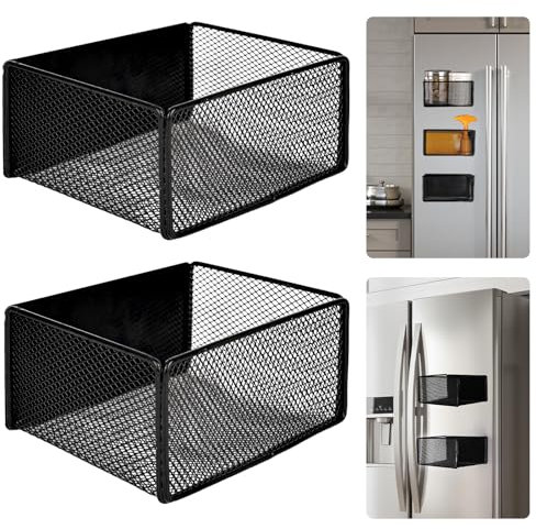 bssmmai Estantería magnética para frigorífico, 2 unidades, para frigorífico, fruta, ahorro de espacio, organizador para especias, magnético, frigorífico, pared, color negro