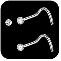 AceFun Piercing de nariz de titanio G23, plateado en forma de L, piercing de nariz sacacorchos para mujer, 20 g, piercings de nariz de titanio, 1,5 mm, 2 mm, 2,5 mm, 3 mm, circonita cúbica en forma de