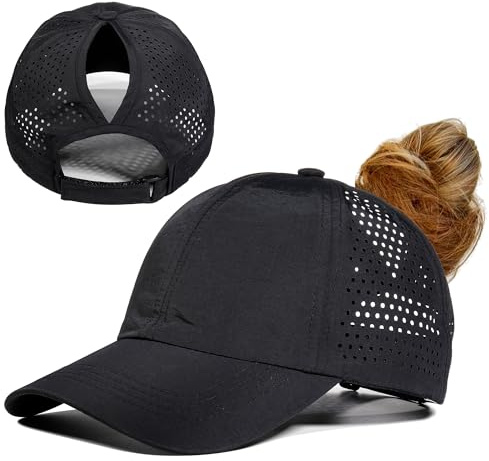 Gisdanchz Running Cap Damen Sommer Pferdeschwanz, Verstellbar Kappe Basecap Damen Cappy Frauen Kopfbedeckung Sonnenschutz Kopf Sonnenkappe Schildkappe Sonnencap Baseball Caps, Schwarz One Size