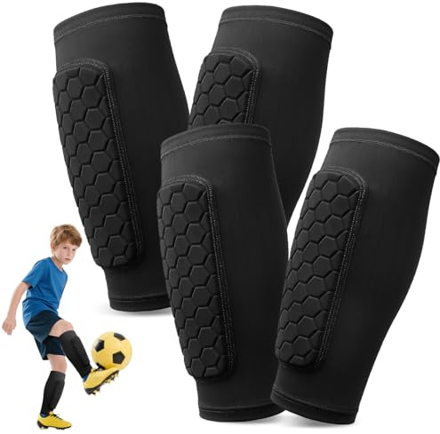 Pardofelis 2 Paires Protege Tibias de Football, Ski Shin Guards, Protection de Mollet Respirante et Antidérapante, Protège Tibias pour Enfants Jeunes Adultes Joueurs de Football, Noir + Noir, M
