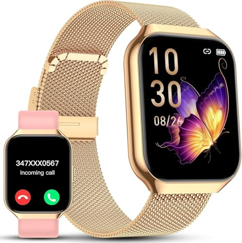 TAPPODO Smart Watches for Women, 1.91HD Fitness Watch with Bluetooth Calling, Health Tracker for Sleep/Heart Rate/SpO2, 120+ Sports, 200+ Dials, IP68 Waterproof, Smart Watch for Android iOS (Gold)