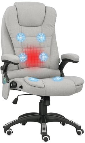 Vinsetto Massaggio Riscaldamento Sedia Ufficio 68x72x120cm Grigio Ch. | Sedia ergonomica, altezza regolabile, schienale reclinabile, telecomando cablato, rotazione 360°, tessuto poliestere
