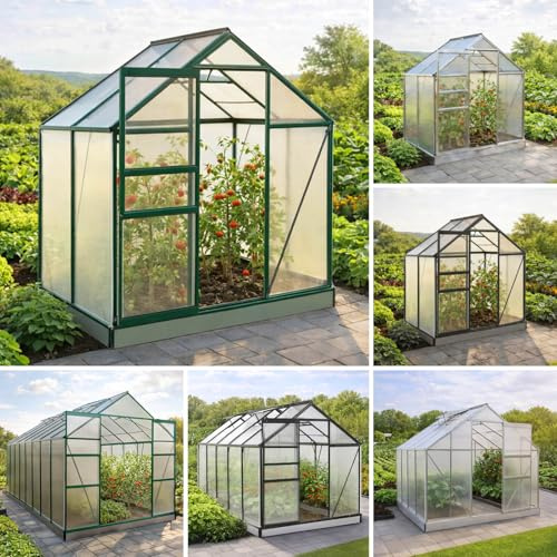 BRAST Gewächshaus Aluminium mit Fundament | TÜV geprüft | 42 Modelle | 130x190x195cm - 490x250x235cm, 6mm Hohlkammerplatten, rostfrei wetterfest temperaturbeständig | 130x190x195cm Grün
