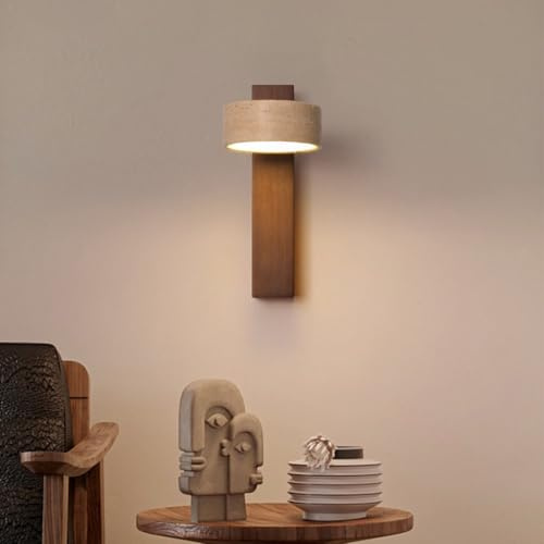 Lampada Da Parete In Travertino Naturale Applique Da Parete In Pietra Wabi-sabi Con Interruttore Applique Da Parete LED In Legno Regolabile A 180° Per Camera Da Letto Soggiorno Corridoio(Walnut,A)