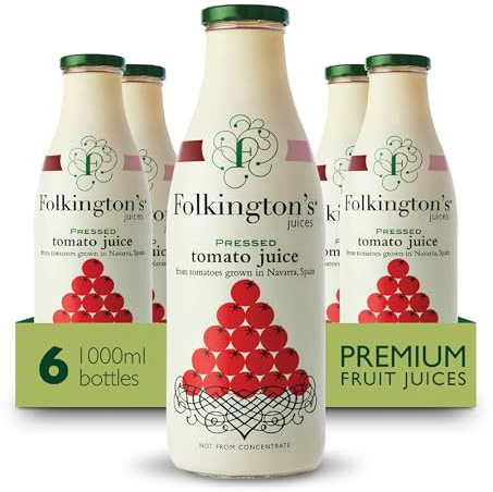 Folkington's Tomato Juice, 6 x 1 Litre Bottles, Premium Juice, Pack of 6
