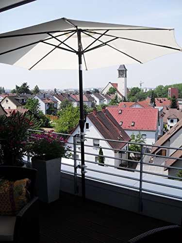 2 x FÜR SCHIRM STÖCKE 25,5 bis Ø 50 mm - EDELSTAHL Balkonschirmhalter bis 40 mm Ø -für BEFESTIGUNG an runden oder eckigen Elementen bis 40 mm mit EDELSTAHL -Halterung 360 ° DREHBAR MIT GUMMISCHUTZKAPPEN zur kratzfreien BEFESTIGUNG - 360 ° schwenkbarer - HALTER mit DISTANZ BUCHSEN für SCHIRM STÖCKE 25,5 bis Ø 50 mm -