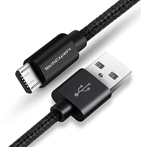 TechExpert - Cable de charge usb mâle vers micro usb mâle tressage nylon 1 mètre noir