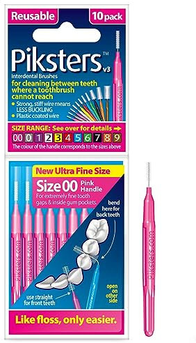 Piksters Interdental Brushes, Sizes 000 to 7, 10 Pack (Size 00 (Pink), 10 Count (Pack of 1))