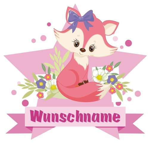 Samunshi® Süße Füchsin Wandtattoo Türschild mit Name personalisierbar Kinderzimmer Türaufkleber Baby Wandaufkleber - 40x35cm mehrfarbig