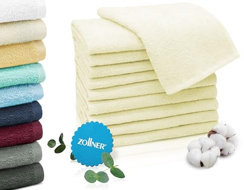 ZOLLNER 10er Set Gästehandtücher in 30x50 cm - saugstarke und weiche Gästetücher in beige - mit praktischem Aufhänger - waschbar bis 60°C - Baumwolle - Hotelqualität