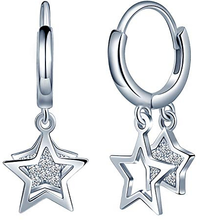 Unendlich U Damen Fashion 925 Sterling Silber Ohrhänger Doppel Sternen Zirkonia Ohrringe Earrings Creolen Weihnachtsgeschenke