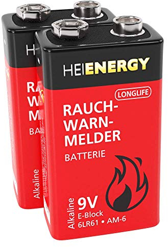 HEITECH 9V Batterie für Rauchwarnmelder - 2× Alkaline 9V Block Batterien langlebig & auslaufsicher ideal für Feuermelder, Bewegungsmelder, Rauchmelder, Alarmanlagen & Kohlenmonoxid Warnmelder