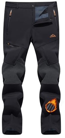 TACVASEN Ski Pants Men Water Resistant Snowboard Pants Men Windproof Fleece Lined Insulated Snow Warm Winter Hiking Work Black 34