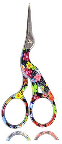 BIHRTC Storch Vogelschere Stickschere Nähschere Kleine Schere zum Basteln von Kunstwerken Einfädeln Handarbeiten DIY-Werkzeuge Schneiderin Alltäglicher Gebrauch Schwarzes Blumenmuster 3,6-Zoll-Schere