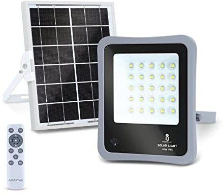 Aigostar Solar Strahler Außen 30W superhell LED Flutlichter mit Solarpanel Kaltweiß 6500K IP65 Wasserdicht Scheinwerfer Flutlichtstrahler Außenstrahler für Garten Garage Sportplatz Hof Patio