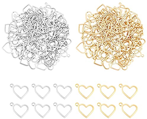 UNICRAFTALE 100 Stück Gold und Edelstahl, Farbe Herz, Charm, hypoallergen, Metall, Anhänger-Set, 1 mm, kleines Loch