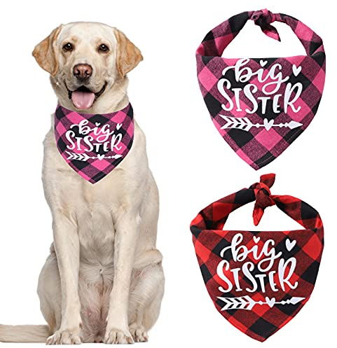 HACRAHO Plaid Dog Bandana Halstuch, 2 Packungen Weiche Baumwolle Dog Bandana Verstellbar Dreieck Haustier Schal für Kleine Mittlere Hunde Haustiere, Rose Rot und Rot