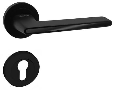 domino Maniglia per porta, set di cilindri profilati con rosetta rotonda, maniglia per porta d'ufficio, cantina e porta interna, accessori per porta in Znal, colore nero