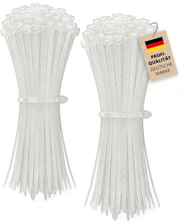200x Alfa Kabelbinder Transparent 200 x 2,5 mm – Nylon UV-beständig | Profi Qualität - UV-beständige Kunststoffbinder, extrem robust, für innen & außen, temperaturbeständig, Made in Germany
