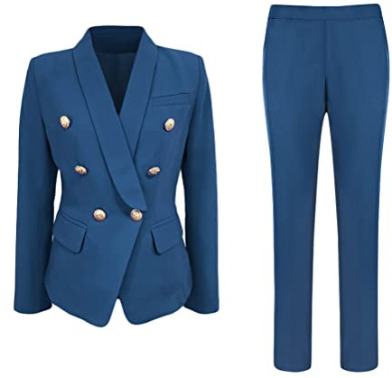 ORANDESIGNE Tuta da Donna Lavoro Tinta Unita Slim Fit Blazer Elegante con Pantaloni Primavera Estate Completo C Marina M