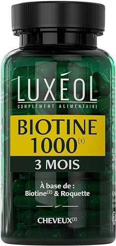 Luxéol – Biotine 1000 μg (1) – Favorise la Pousse des Cheveux (roquette)(2) – Made in France – Complément Alimentaire – 90 Gélules – 28,6 g