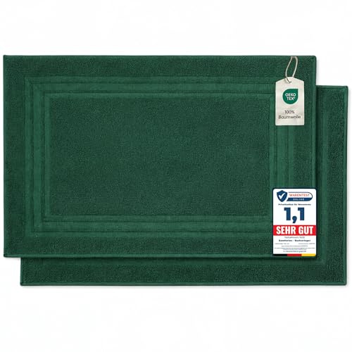 Komfortec Badrumsmatta set i 2 delar, frottéduschdraperi, tvättbar duschmatta och badmatta, 600 g/m² och 100% bomull, absorberande och snabbtorkande, 50 x 70 cm, djungelgrön