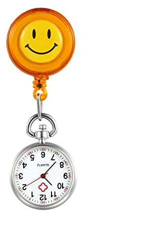 Silverora Schwesternuhr Schwesternuhren mit Clip Krankenschwester Uhren Kartoon Smile Gesicht Nurse Watch Uhr zum anstecken Pflege Uhr Arzt Uhr Bunt
