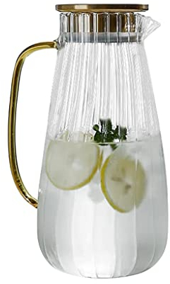 Nff Jarra De Vidrio, Jarra De Agua De Vidrio De 2 L con Tapa, Jarra De Rayas Verticales con Asa For Jugo, Leche, Café, Agua, Té (Size : 2L)