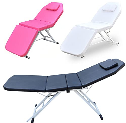 KenSyuInt 3 Zonen Klappbar Massageliege Massagetisch Klappbar SPA Salon Bett Kosmetikliege Gemütlich Massage Kosmetikbett Massagebank Kosmetikstuhl PU Klappmassage Tischbett Bänke (Weiß)
