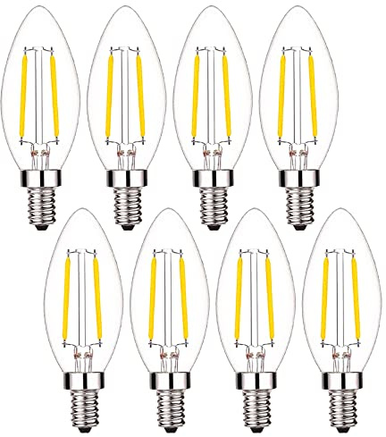 Sunaiony LED Candelabra Bulbs 25Watt Equivalent, B11 LED Bulb 2W Warm White 2700K E12 Base, Dimmable Edison Chandelier Light Bulbs, LED Type B Bulb, 8 Pack