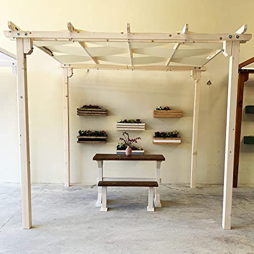 Pérgola parasol de madera maciza con lona de onda impermeable 3 x 4 cm color natural (tela de crema)