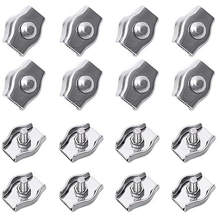 16 morsetti per funi metalliche, morsetti di fissaggio in acciaio inox, clip Simplex, elementi di fissaggio per stendibiancheria, striscioni, fissaggio tenda (M2)