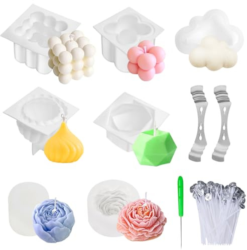 CZMAO Lot de 7 moules à bougies en silicone pour faire soi-même 3D