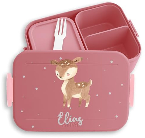 Kinder Bento Box Midi Lunchbox für Mepal Bentobox - Süßes Rehkitz Reh - 900 ml - Rosa - brotdose individualisierbar brotzeitbox mädchen schule rehlein individualisierbare vesperdose