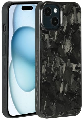Molzar Grip Series for iPhone 15 Case with Real Forged Carbon Fiber, Built-in Metal Plate for Magnetic Mount, Works with Qi-certified Chargers, Glossy Black/Forged