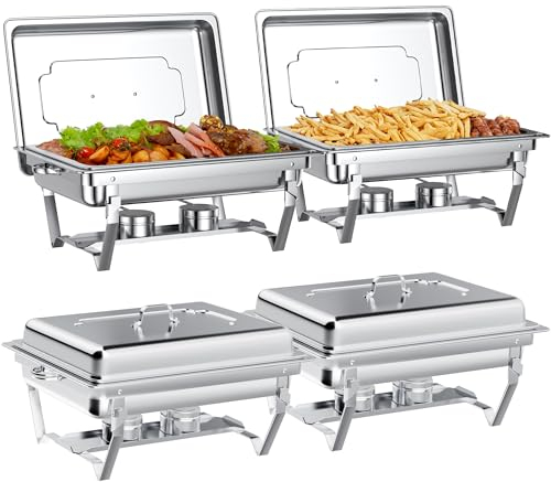 GGIU Chafing Dish Buffet Set 2 Pack, 5QT Stainless Steel Chafing Dishes for Buffet with Glass Lid & Lid Holder