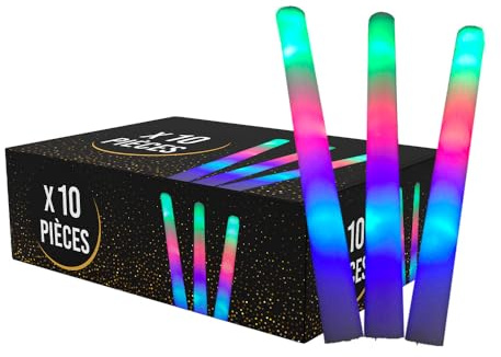 Set di 10 bastoncini luminosi a LED di colore 40 cm – Baton da schiuma luminoso per matrimoni e feste con batterie incluse, 3 modalità di lampeggiamento, consegna 24/48 ore, SPARKLERS CLUB