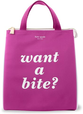 kate spade new york Insulated Lunch Tote, Want A Bite | Cute Insulated Soft Cooler Bag, Adult Lunch Box with Silver Thermal Interior Lining and Mesh Storage Pocket