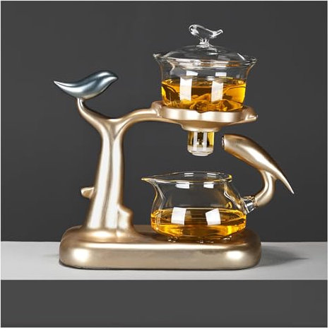 Tauzveok Teapot with magnetic ball, teapot glass set, with 6 bowls, completely automatic, tea maker set, lazy kungfu tea maker,gold
