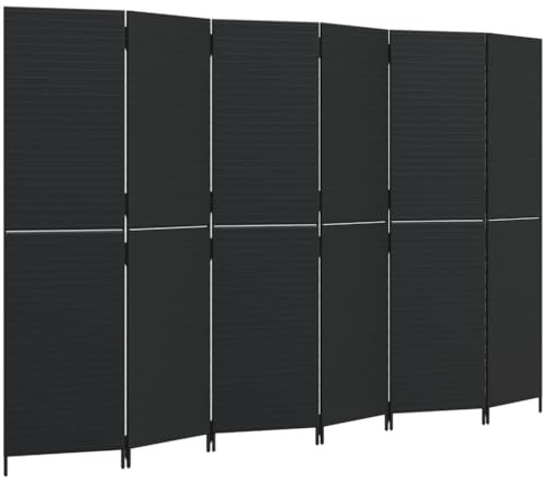 vidaXL Paravent 6-TLG., Raumteiler Faltdesign Stahlrahmen, Trennwand Sichtschutz für Innen Außen, Spanische Wand Raumtrenner, Schwarz Poly Rattan