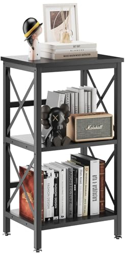 YMYNY Bücherregal, Standregal mit 3 Ablagen, Stabiles X-Rahmen, Verstellbare Füße, Einfachmontage, 40×29×75cm, für Wohnzimmer, Schlafzimmer, Küche, Arbeitszimmer, Badzimmer, Schwarz HST008B