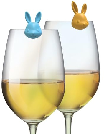 Winkee Hasen Glasmarker 8er Set Weinglasmarkierer aus Silikon | Wiederverwendbare Drink Marker für Wein-, Trink- und Getränkegläser, praktisches Party-Zubehör im Tierdesign