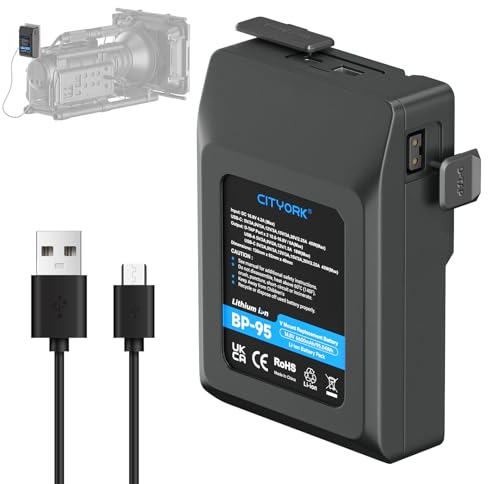 CITYORK Batterie 95 Wh V-Mount/V-Lock pour Sony BP-95W avec chargeur d'entrée USB-C et câble USB-C, compatible avec caméscope Sony, caméra vidéo, diffusion vidéo, lumière LED BP-95W