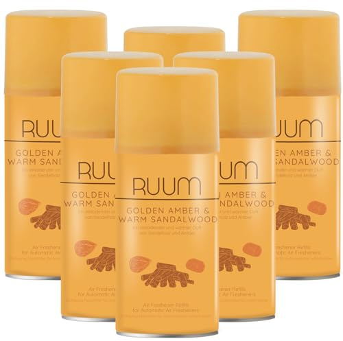 RUUM Lufterfrischer Nachfüller Golden Amber&Sandalwood 250ml (6er Pack) | Raumduft-Spray-Nachfüller, kompatibel mit Freshmatic Max, warmer Amber-Sandelholzduft