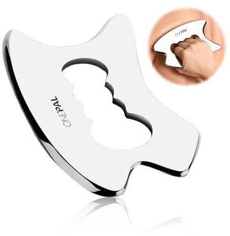 Gua Sha Edelstahl, Gua Sha Stein für Jawliner, Gesicht, Augen, Hals zur Hautpflege, Körper Massage Tool (Silber)… (04)