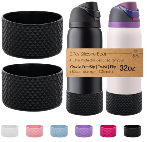 WK IEASON 2Pcs Silikon Wasserflasche Boot für Owala 32oz, schützende Flasche unten Abdeckung Basis für Owala FreeSip Twist und Flip Flask Flaschen (Diamantschwarz,32OZ)
