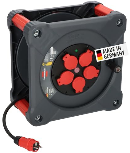 Brennenstuhl Professional Baustellen-Kabeltrommel KA 3200 5 IP44, 33m | H07RN-F 3G2,5 Kabel, 5 Schutzkontakt-Steckdosen, Baustelleneinsatz und ständiger Einsatz im Freien, Made in Germany