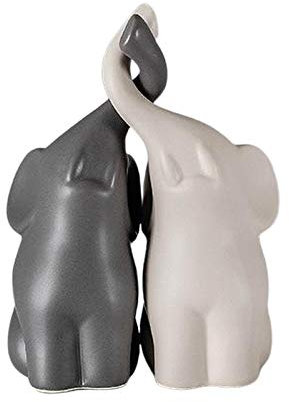 Pleayietoopiatiey Figuras de cerámica de elefante gris y blanco de pie, artesanía, decoración del hogar, S, blanco y gris