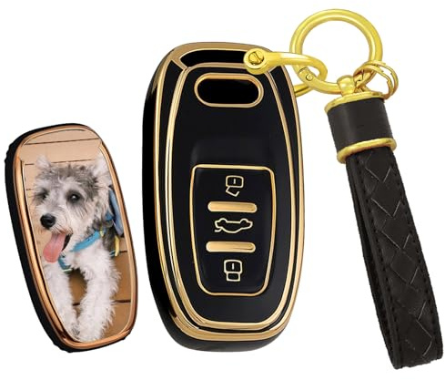 HIBEYO Personalisierter Auto Schlüsselhülle mit Foto & Gravur Passt für Audi A1 A2 A3 A4 A4L A6L A7 A8 S1 S5 SQ5 Q7 Q3 TT TTS TTRS 8P Schlüsselanhänger zubehör kreatives Fotogeschenk-B Schwarz