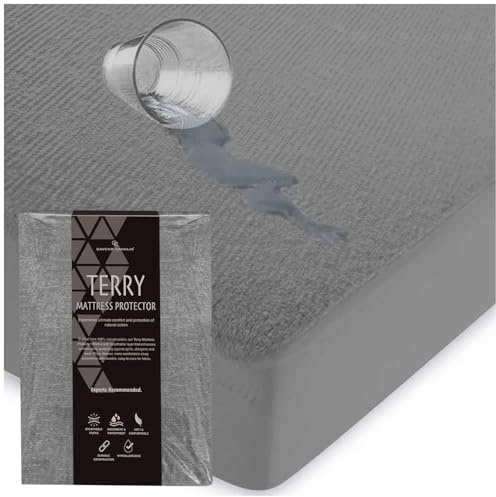 GC GAVENO CAVAILIA Terry Towelling Double Mattress Protector - Waterproof Fitted, Anti Allergic & Durable - Poly Cotton (190 x 137 x 25 Cm), Charcoal